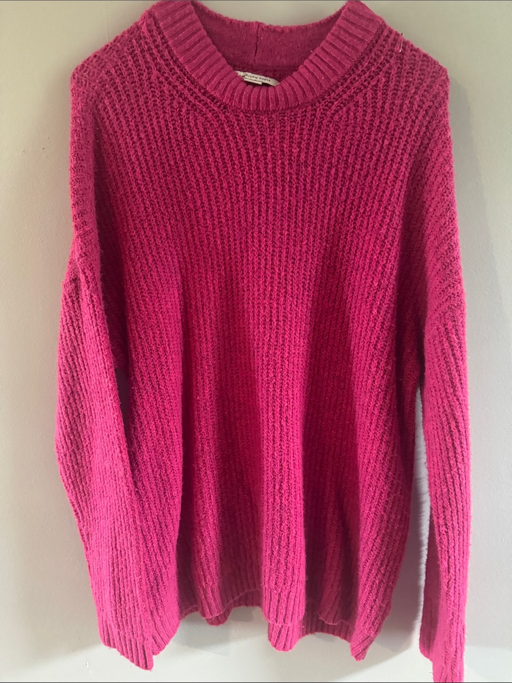 American Eagle Pink Chunky Knit Sweater XS Soft Cozy Crewneck Pullover